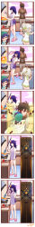Rule 34 | &gt; &lt;, 1girl, 2boys, 2girls, absurdres, aged down, ahoge, alternate costume, anger vein, angry, apron, back, black hair, blue hair, blush, bottle, braid, carrying, carrying person, chili pepper, chinese commentary, clothes hanger, cloud, commentary request, contemporary, cooking, cooking pot, cutting board, da shi tou xian sheng, drunk, earrings, energy barrier, energy shield, genshin impact, highres, indoors, jewelry, kitchen, kitchen knife, leg up, long hair, long image, looking at viewer, low-braided long hair, low-tied long hair, multiple boys, multiple girls, nahida (genshin impact), nose bubble, open mouth, pants, parody, partial commentary, pointy ears, ponytail, purple hair, raiden shogun, saliva, shaded face, shirt, short hair with long locks, shorts, single earring, sink, skirt, sky, sleeping, slime (genshin impact), slippers, spy x family, squeans, stab, stele, stone pillar, tall image, tassel, tassel earrings, the catch (genshin impact), twin braids, venti (genshin impact), window, wine bottle, zhongli (genshin impact)