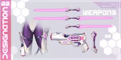 Rule 34 | absurdres, android, bodysuit, character sheet, commentary, commission, cyberpunk, energy sword, english commentary, gun, handgun, highres, holster, original, revolver, science fiction, sjbuns, sword, thigh holster, thigh strap, weapon