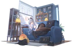 Rule 34 | 1girl, absurdres, alarm clock, argus (a hundred sleepless eye) (azur lane), argus (azur lane), azur lane, bag, black bow, black bowtie, black pantyhose, black skirt, blue eyes, blue hair, blue necktie, bookshelf, bow, bowtie, breasts, clock, couch, expressions, hair ornament, highres, indoors, light blue hair, long hair, long sleeves, manjuu (azur lane), medium breasts, necktie, nekojira, non-web source, official alternate costume, official art, on couch, pantyhose, photo (object), school bag, shoulder bag, sidelocks, skirt, transparent background, very long hair, whiteboard