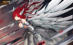Rule 34 | 1girl, 300 heroes, armor, breasts, cleavage, erza scarlet, fairy tail, large breasts, long hair, red hair, revealing clothes, solo, sword, weapon