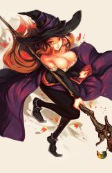 Rule 34 | 1girl, bare shoulders, breasts, cleavage, dragon&#039;s crown, hat, highres, large breasts, long hair, red hair, solo, sorceress (dragon&#039;s crown), witch hat