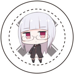 Rule 34 | 1girl, black footwear, black thighhighs, blunt bangs, blush, boots, expressionless, full body, glasses, heidimarie w. schnaufer, jitome, long hair, long sleeves, military, military uniform, pink eyes, seedflare, silver hair, solo, strike witches, thighhighs, uniform, white background, world witches series