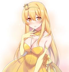 Rule 34 | + +, 1girl, bare shoulders, blonde hair, blush, breasts, choker, cleavage, crown hair ornament, dress, embarrassed, formal, gloves, hair between eyes, large breasts, long hair, looking at viewer, nemu mohu, open mouth, shokuhou misaki, strapless, strapless dress, tiara, toaru majutsu no index, toaru majutsu no index: new testament, whistle, whistle around neck, yellow dress, yellow eyes, yellow gloves