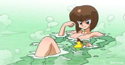Rule 34 | 1girl, bath, breasts, brown hair, cleavage, nude, ranma 1/2, rubber duck, short hair, smile, solo, tendou nabiki, wanta (futoshi)