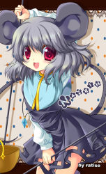 Rule 34 | 1girl, animal ears, bad id, bad pixiv id, basket, capelet, female focus, grey hair, happy, jewelry, looking at viewer, mouse ears, mouse tail, nazrin, open mouth, pendant, ratise, red eyes, short hair, smile, solo, tail, touhou