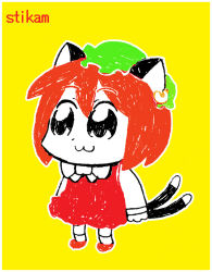 Rule 34 | 1girl, :3, animal ears, bkub, cat ears, cat girl, cat tail, chen, earrings, female focus, flat color, full body, hat, jewelry, multiple tails, short hair, simple background, solo, stickam, tail, touhou