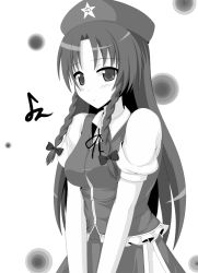 Rule 34 | 1girl, blush, braid, breasts, china dress, chinese clothes, dress, female focus, greyscale, hong meiling, long hair, monochrome, solo, embodiment of scarlet devil, touhou, transparent background, twin braids, yoye (pastel white)