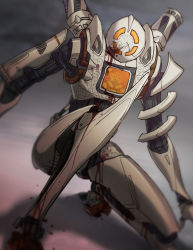 Rule 34 | 1boy, absurdres, apex legends, blood, blood on face, blood on leg, highres, hoho wotou, humanoid robot, looking at viewer, pathfinder (apex legends), robot, science fiction, shadow, solo, squatting, war machine pathfinder