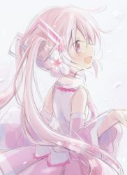 Rule 34 | 1girl, absurdres, bad id, bad twitter id, bare shoulders, blouse, blush, cherry blossoms, commentary, detached sleeves, flower, from behind, hair flower, hair ornament, hatsune miku, highres, hitode, light blush, long hair, open mouth, pink eyes, pink hair, pink skirt, pink sleeves, sakura miku, shirt, skirt, sleeveless, sleeveless shirt, smile, snowing, solo, symbol-only commentary, twintails, upper body, very long hair, vocaloid, white shirt