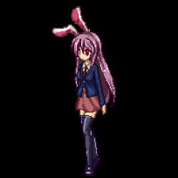 Rule 34 | 1girl, animal ears, animated, animated gif, black thighhighs, blazer, breasts, dress shirt, female ejaculation, female focus, female orgasm, jacket, kneeling, large breasts, long hair, lowres, miniskirt, monikano, necktie, open mouth, orgasm, pixel art, purple hair, pussy juice, rabbit ears, red eyes, red necktie, reisen udongein inaba, shirt, shoes, simple background, skirt, solo, spontaneous orgasm, standing, thighhighs, third-party edit, touhou, transparent background, trembling, uniform, very long hair, zettai ryouiki
