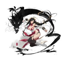 Rule 34 | 1girl, bahao diqiu, black eyes, black hair, black pantyhose, blush, boots, bracelet, breasts, bridal gauntlets, china dress, chinese clothes, cleavage, clenched hand, clenched teeth, cross-laced footwear, dragon, dress, eastern dragon, elbow gloves, fighting stance, full body, general liu (girls&#039; frontline), general liu (wandering dragon fist) (girls&#039; frontline), girls&#039; frontline, gloves, highres, ink, ink stain, jewelry, knee boots, lace-up boots, large breasts, long hair, looking at viewer, messy hair, midair, no panties, official alternate costume, official art, pantyhose, red dress, ring hair ornament, simple background, solo, spiked bracelet, spikes, teeth, third-party source, torn clothes, torn dress, torn pantyhose, transparent background, very long hair, white bridal gauntlets, white footwear, white gloves