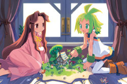 Rule 34 | 2girls, :d, animal, antenna hair, aqua eyes, ash (phantom brave), barefoot, bell, black legwear, blue hair, blush, boots, building, bush, castille, castille (phantom brave), character doll, closed mouth, curtains, dress, earrings, fence, fish, flower, food, fruit, grass, green hair, green hat, harada takehito, hat, holding, holding staff, holding sword, holding weapon, house, indoors, jewelry, kneeling, long hair, looking at another, low ponytail, marona (phantom brave), multiple girls, neck ribbon, nightgown, nippon ichi, on bed, open mouth, palm tree, parted bangs, phantom brave, pink dress, plant, pointing, pom pom (clothes), potted plant, putty, putty (phantom brave), red hat, red ribbon, red scarf, ribbon, rock, sand, scarf, shade, signpost, sitting, sleeveless, sleeveless dress, smile, staff, starfish, sunflower, sword, thighhighs, tree, very long hair, weapon, white legwear, window, witch hat, wrist cuffs, yellow ribbon