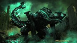 Rule 34 | apocalypse, bioluminescence, concept art, embers, epic, fire, giant, giant monster, glowing, glowing eyes, glowing mouth, green fire, kaijuu, legendary pictures, monster, official art, otachi, pacific rim, saliva