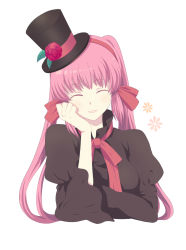 Rule 34 | 1girl, bad id, bad pixiv id, blush, closed eyes, flower, hairband, harano, hat, highres, long hair, original, pink hair, smile, solo, top hat, twintails