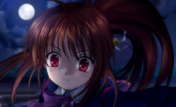 Rule 34 | 1girl, bow, key (company), little busters!, moon, mutsuki (moonknives), natsume rin, pink bow, red eyes, red hair, solo