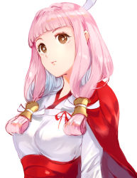Rule 34 | 1girl, blunt bangs, brown eyes, closed mouth, fire emblem, fire emblem fates, japanese clothes, jurge, long hair, mitama (fire emblem), nintendo, pink hair, simple background, solo, star-shaped pupils, star (symbol), symbol-shaped pupils, upper body, white background