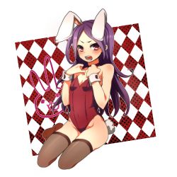 Rule 34 | 1girl, animal ears, bad id, bad pixiv id, blush, fake animal ears, female focus, flat chest, inazuma eleven, inazuma eleven (series), kuzumiya yuyu, long hair, playboy bunny, purple hair, rabbit ears, solo, thighhighs, touchi ai, white background