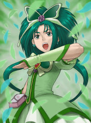 Rule 34 | 00s, 1girl, :o, akimoto komachi, bug, butterfly, butterfly hair ornament, cure mint, dress, earrings, female focus, flower, gloves, green eyes, green hair, green theme, hair ornament, bug, jewelry, leaf, long hair, magical girl, matching hair/eyes, open mouth, pink flower, pink rose, precure, rose, solo, tawashi (pixiv), tawashi (tawashisan), yes! precure 5