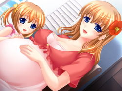 Rule 34 | age difference, artist request, blue eyes, breasts, covered erect nipples, flower, large breasts, mother and daughter, pregnant, smile, tagme