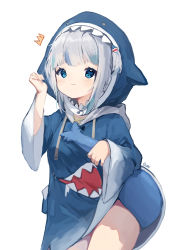 Rule 34 | 1girl, absurdres, animal hood, blue eyes, blue hair, blue hoodie, closed mouth, cowboy shot, fins, fish tail, gawr gura, gawr gura (1st costume), hair ornament, hands up, highres, holding tail, hololive, hololive english, hood, hoodie, light blush, long sleeves, looking at viewer, multicolored hair, no pants, shark hair ornament, shark hood, shark tail, simple background, solo, streaked hair, tail, thighs, twitter username, umi (umikwi), virtual youtuber, white background, white hair