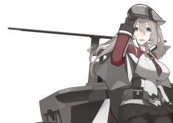 Rule 34 | 1girl, bad id, bad twitter id, black gloves, black skirt, blue eyes, breasts, capelet, floating hair, gloves, graf zeppelin (kancolle), grey hair, hair between eyes, hat, highres, kantai collection, large breasts, long hair, looking at viewer, mikoto (oi plus), pantyhose, skirt, twintails