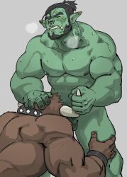 Rule 34 | 2boys, abs, bara, beard, breath, brown fur, colored skin, completely nude, cow horns, facial hair, feet out of frame, fellatio, full beard, furry, furry male, furry with non-furry, green skin, highres, horn grab, horns, interspecies, irrumatio, large pectorals, male focus, mature male, minotaur, multiple boys, muscular, muscular male, nipples, nose piercing, nose ring, nude, oral, orc, original, pectorals, piercing, pointy ears, short hair, sweat, thick beard, thick eyebrows, thick neck, tusks, veiny neck, yaoi, zoyu (wuedti)