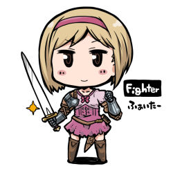 Rule 34 | &gt;:), 10s, 1girl, boots, brown footwear, brown thighhighs, collarbone, djeeta (granblue fantasy), dress, es (eisis), fighter (granblue fantasy), full body, granblue fantasy, holding, holding sword, holding weapon, pink dress, pink ribbon, puffy short sleeves, puffy sleeves, ribbon, sheath, short dress, short hair, short sleeves, simple background, solo, sparkle, standing, sword, thigh boots, thighhighs, unsheathed, v-shaped eyebrows, weapon, white background, zettai ryouiki