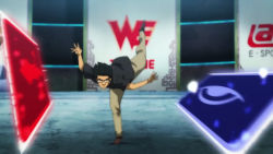 Rule 34 | 1boy, black hair, card, league of legends, logo, male focus, misaya, real life, riot games, shirt, solo, standing, standing on one leg, studio mir, t-shirt, team we, twisted fate
