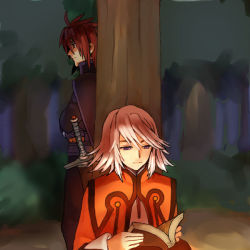 Rule 34 | 00s, book, forest, kratos aurion, nature, open book, reading, raine sage, shashin, sword, tales of (series), tales of symphonia, tree, weapon