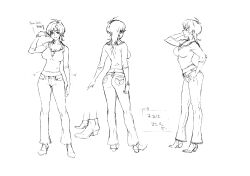 Rule 34 | 1girl, absurdres, amaha masane, ass, breasts, butt crack, character sheet, curvy, denim, female focus, gonzo (company), highres, huge ass, jeans, large breasts, looking at viewer, monochrome, official art, pants, scan, short hair, smile, solo, witchblade