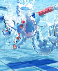 Rule 34 | &gt; &lt;, :d, ^ ^, brionne, closed eyes, commentary request, creatures (company), eyelashes, fangs, game freak, gen 1 pokemon, gen 2 pokemon, gen 7 pokemon, happy, highres, marill, mukiguri, nintendo, no humans, open mouth, pokemon, pokemon (creature), pool, smile, tile floor, tile wall, tiles, tongue, totodile, underwater, vaporeon