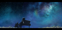 Rule 34 | antonio salieri (fate), antonio salieri (second ascension) (fate), black suit, fate/grand order, fate (series), formal, furry, furry male, grand piano, instrument, letterboxed, looking down, music, night, night sky, outdoors, piano, playing instrument, playing piano, scenery, shooting star, sitting, sky, star (sky), stargazing, starry sky, suit, untue, white hair