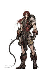 Rule 34 | 1boy, armor, asymmetrical clothes, bad id, bad pixiv id, belt, boots, castlevania (series), full body, fur, gauntlets, gloves, headband, konami, kurkoboltsi, long hair, male focus, muscular, pteruges, red hair, sheath, simon belmont, simple background, sketch, solo, spikes, sword, weapon, whip