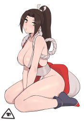 Rule 34 | 1girl, breasts, pelvic curtain, shiranui mai, solo, tagme, the king of fighters, thighs, white background