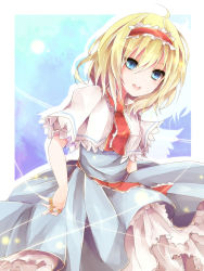 Rule 34 | 1girl, ahoge, alice margatroid, bad id, bad pixiv id, blonde hair, blue eyes, capelet, dress, female focus, frills, hairband, open mouth, petticoat, puppet rings, puppet strings, ring, shain roki, smile, solo, string, touhou