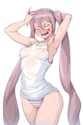 Rule 34 | 1girl, armpits, arms up, female focus, original, ouka (oukakaka), puffy nipples, see-through, solo, sweat, tagme