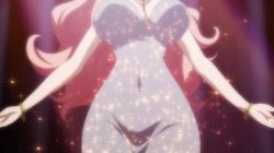 Rule 34 | 10s, 1girl, animated, animated gif, ass, bouncing breasts, breasts, charlotte scherzen, cleavage, covered navel, dress, earrings, jewelry, kaneko hiraku, large breasts, long hair, necklace, pink hair, purple eyes, sparkle, spotlight, valkyrie drive, valkyrie drive -mermaid-