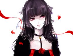 Rule 34 | 10s, 1boy, awara kayu, bad id, bad pixiv id, bell, black collar, black dress, black hair, bow, collar, collarbone, commentary request, crossdressing, dress, flower, grey bow, hair bow, hair ornament, long hair, looking to the side, male focus, neck bell, red eyes, roman numeral, rose, simple background, smile, solo, stitched face, stitches, suspenders, suzuya juuzou, tokyo ghoul, tokyo ghoul:re, trap, white background, wig