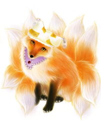Rule 34 | animal, aoihaiirousagi, female focus, fox, hat, solo, touhou, white background, yakumo ran, yakumo ran (fox), yellow eyes