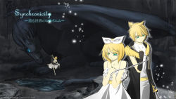 Rule 34 | 1boy, 1girl, 1other, blonde hair, brother and sister, family, kagamine len, kagamine rin, short hair, siblings, synchronicity (vocaloid), twins, vocaloid