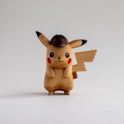 Rule 34 | :3, absurdres, black eyes, commentary, commission, creatures (company), deerstalker, detective pikachu, detective pikachu (character), english commentary, game freak, gen 1 pokemon, hat, clothed pokemon, highres, looking at viewer, nintendo, no humans, photo (medium), pikachu, pokemon, pokemon (creature), sculpture, sean syman, shadow, simple background, solo, unconventional media, white background
