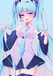 Rule 34 | 1girl, 39, absurdly long hair, absurdres, aqua background, aqua eyes, aqua hair, aqua necktie, artist name, artist request, bare shoulders, black skirt, black sleeves, black thighhighs, blue eyes, blue hair, blue nails, blue necktie, blush, breasts, collared shirt, detached sleeves, female focus, hair between eyes, hair ornament, hatsune miku, headphones, headset, highres, holding, holding own hair, long hair, long sleeves, looking at viewer, medium breasts, nail polish, nails, necktie, nekonezu mikan, parted lips, pleated skirt, shirt, skirt, sleeveless, sleeveless shirt, sleeves past fingers, sleeves past wrists, small breasts, smile, solo, thighhighs, twintails, very long hair, vocaloid, white shirt