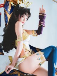 Rule 34 | 1girl, armlet, black hair, breasts, cherry neko, cosplay, cosplay photo, earrings, fate/grand order, fate (series), image sample, ishtar (fate), ishtar (fate) (cosplay), jewelry, long hair, looking at viewer, medium breasts, non-web source, parted bangs, photo (medium), real life, red eyes, single thighhigh, solo, tagme, thighhighs