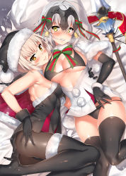 Rule 34 | 2girls, artoria pendragon (all), artoria pendragon (fate), ass, bell, black bra, black gloves, black legwear, black panties, blonde hair, blush, boots, bra, breasts, capelet, christmas, cosplay, elbow gloves, fate/grand order, fate (series), fur trim, gloves, gothic lolita, hat, headpiece, highres, jeanne d&#039;arc (fate), jeanne d&#039;arc alter (avenger) (fate), jeanne d&#039;arc alter (fate), jeanne d&#039;arc alter santa lily (fate), jeanne d&#039;arc alter santa lily (fate) (cosplay), jingle bell, kawai (purplrpouni), large breasts, lolita fashion, long hair, looking at viewer, multiple girls, aged up, panties, pantyhose, parted lips, polearm, saber alter, sack, santa alter, santa hat, spear, thighhighs, underwear, weapon, yellow eyes