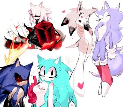 Rule 34 | black fur, black sclera, blood, bloody tears, blue fur, breasts, candy, colored sclera, cracked skin, food, furry, furry female, furry male, gloves, heart, heart-shaped pupils, hedgehog, hedgehog boy, hedgehog ears, hedgehog girl, hedgehog tail, heterochromia, large breasts, lollipop, looking at viewer, original, pink fur, purple fur, red eyes, shield, shoes, smile, sonic.exe, sonic (series), sonic the hedgehog, symbol-shaped pupils, thick thighs, thighs, usa37107692, white fur