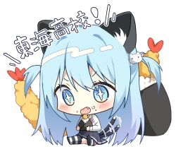 Rule 34 | + +, 1girl, afterimage, animal ear fluff, animal ears, big head, black skirt, blue eyes, blue hair, blush, cat ears, cat girl, cat hair ornament, cat tail, chibi, collared shirt, commentary request, eating, fang, food, food on face, full body, hair between eyes, hair ornament, highres, holding, holding food, kneehighs, no shoes, onigiri, open mouth, original, pleated skirt, saeki sora, shirt, shrimp, shrimp tempura, simple background, sitting, skirt, socks, solo, speed lines, striped clothes, striped socks, tail, tail wagging, tempura, translated, two side up, wavy mouth, white background, white shirt