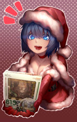 Rule 34 | 1girl, bad id, bad twitter id, blue eyes, blue hair, breasts, choker, cleavage, elbow gloves, fate/grand order, fate (series), gloves, hat, jeanne d&#039;arc (fate), jeanne d&#039;arc alter santa lily (fate), looking at viewer, medium breasts, naidong, naidong (artist), nendoroid, open mouth, original, red gloves, red hat, santa costume, santa hat, short hair, smile, solo, teeth, upper body