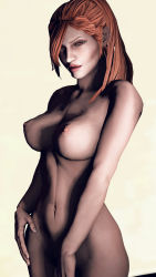 Rule 34 | 1girl, 3d, breasts, covering privates, covering crotch, devil may cry, devil may cry (series), devil may cry 4, highres, kyrie, large breasts, nude, orange eyes, orange hair, ponytail