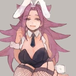Rule 34 | 1girl, animal ears, aozi seizi, breasts, rabbit ears, commentary request, detached collar, fake animal ears, fishnets, jun&#039;you (kancolle), kantai collection, kneeling, large breasts, long hair, playboy bunny, smile, wrist cuffs