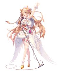Rule 34 | arm up, blonde hair, braided tail, breasts, destiny child, dress, garter straps, hair ornament, long hair, small breasts, tagme, thighhighs, transparent background, venus (destiny child), white dress, white wings, wings, wire, yellow eyes